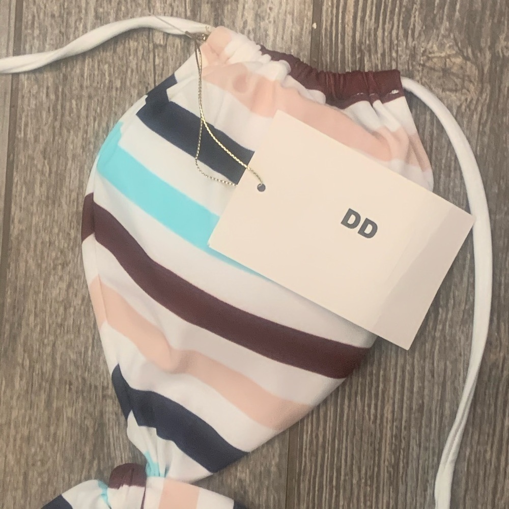 $128 NWT Shoshanna Size DD Front Tie String Bikini Triangle Top Striped Padded - Picture 7 of 9